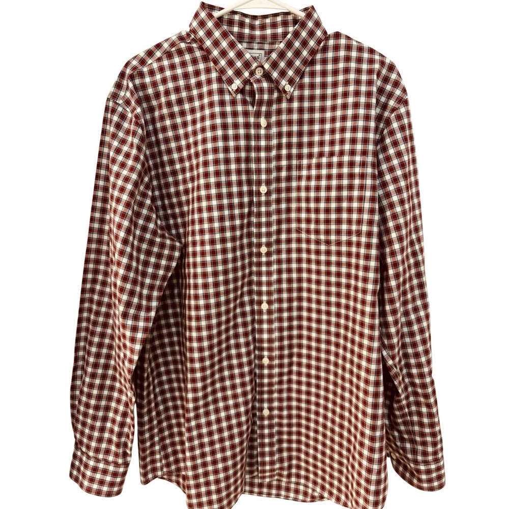 L.L.Bean Mens Burgundy Plaid Long‎ Sleeve Button Down Cotton Shirt L